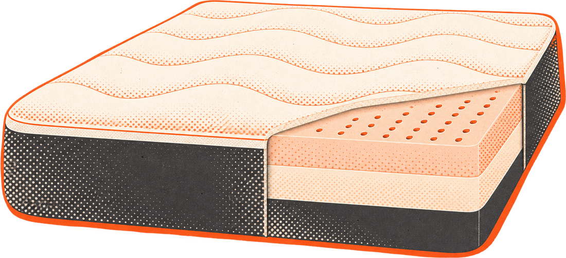 The Laxe mattress, cut away to show its latex layer